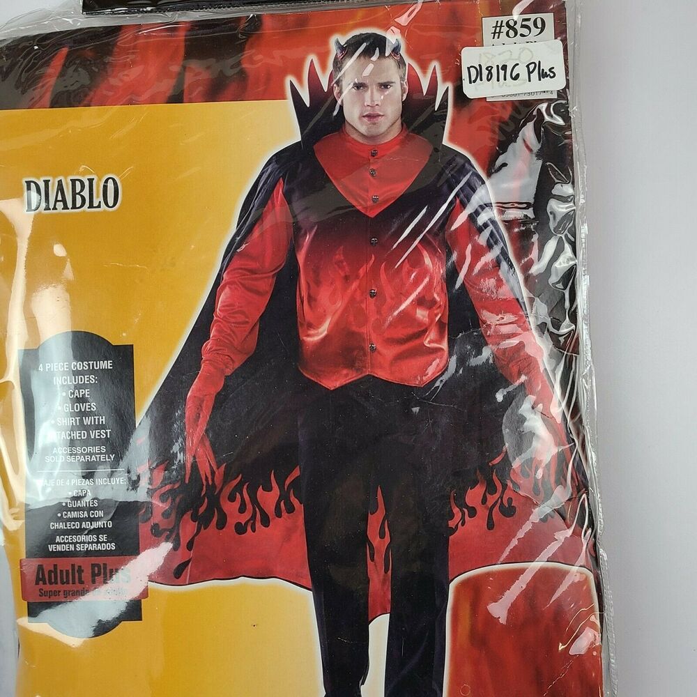 Mens Adult Deluxe Devil DIABLO COSTUME 48-52 NEW 4pc FLAME CAPE Glove SHIRT/VEST - Picture 6 of 7